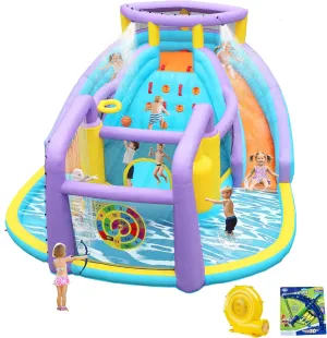 Inflatable Water Slide Bouncy House with Double Slides Water Park with Splash Pool,Climbing Wall,Target Game,Water Gun for Outdoor Backyard Aged 3-10 Kids with 520W Blower 174 x 165 x 90 Inch