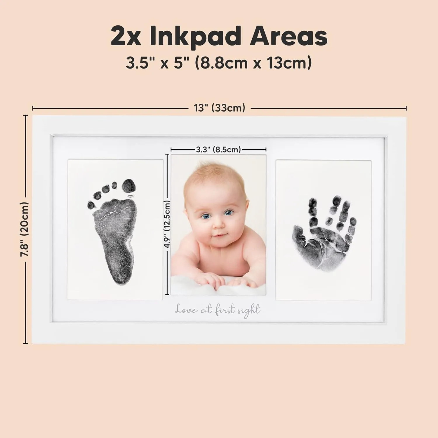 Inkless Baby Hand and Footprint Kit Boy, Girl - No Mess Ink Pad for Handprint, Clean Touch Dog Paw Print Kit, Personalized Baby Shower Gifts, Nursery Newborn Keepsake Frame (Alpine White)