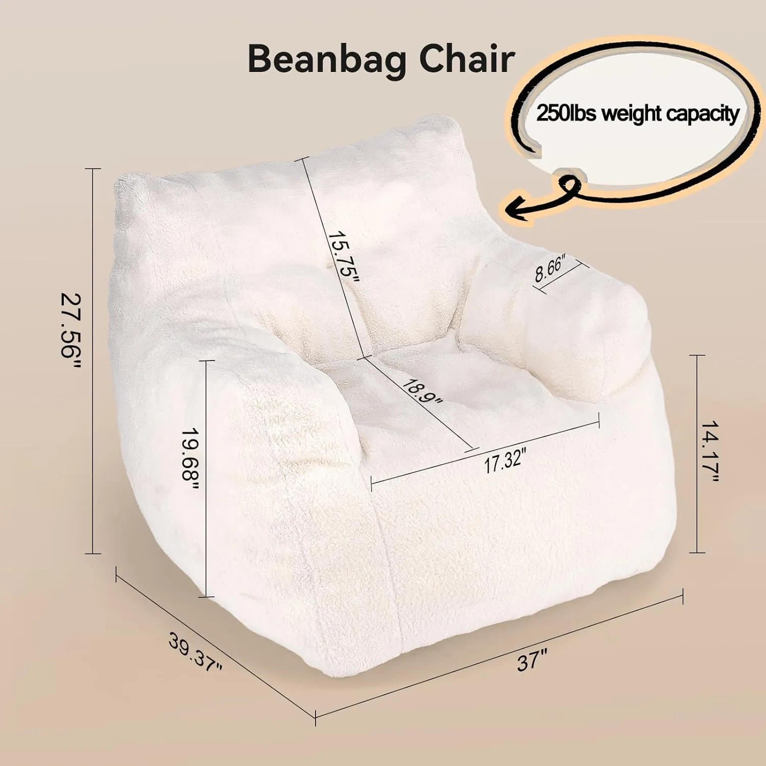 INMOZATA Bean Bag Chair for Adult and Teens 3FT Pre-Filled Soft Teddy Fluffy Lazy Sofa Floor Chair Beanbag for Living Room Playroom Dorm Apartment (Ivory)