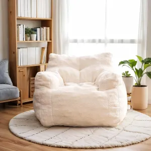 INMOZATA Bean Bag Chair for Adult and Teens 3FT Pre-Filled Soft Teddy Fluffy Lazy Sofa Floor Chair Beanbag for Living Room Playroom Dorm Apartment (Ivory)
