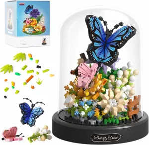 Insect Flowers Collection Building Set with Dust Cover, Animals Flower Plants Bug Botanical Set for Nature Decor, STEM Mini Bricks Birthday Gift for 12  Women Boys Girls(Butterfly)