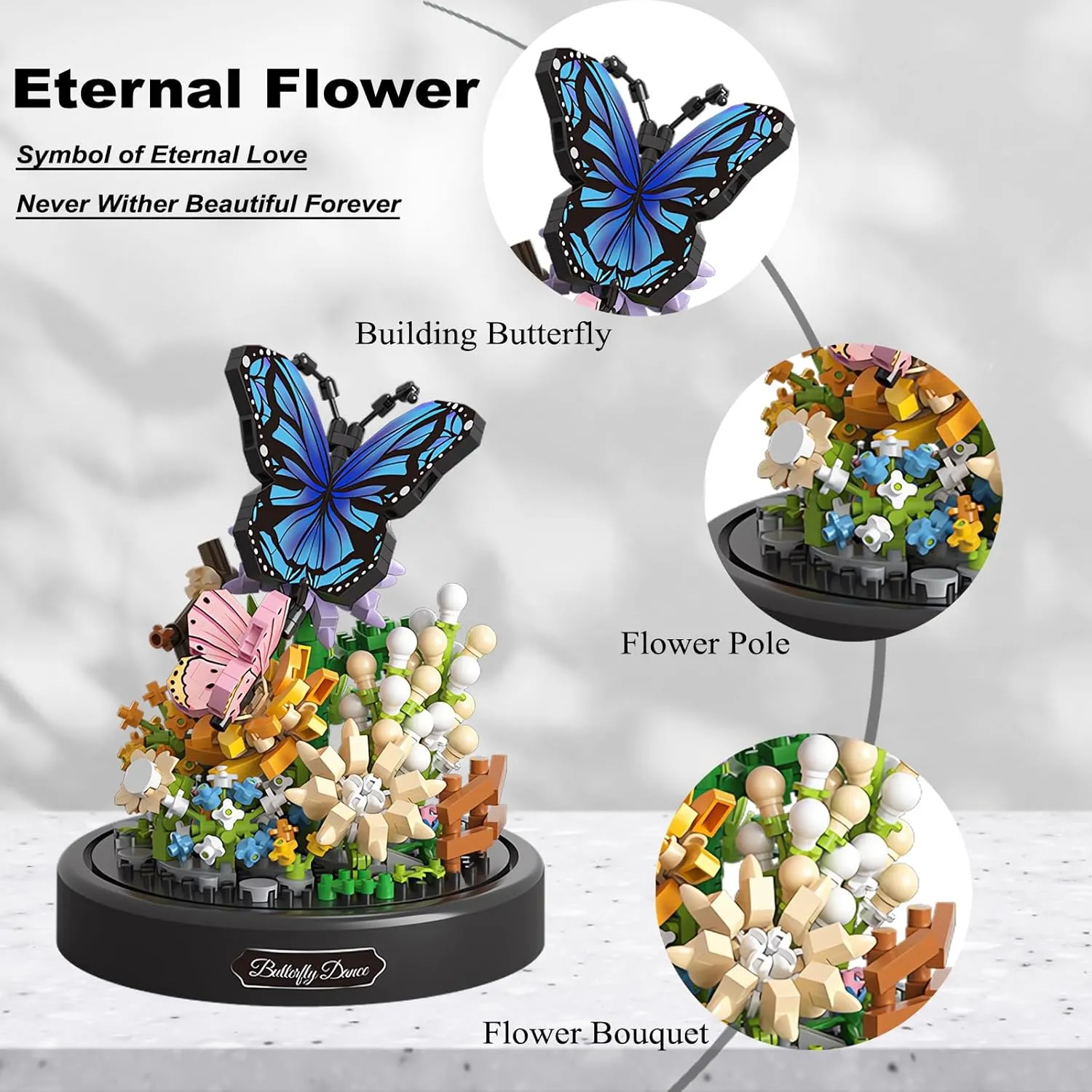 Insect Flowers Collection Building Set with Dust Cover, Animals Flower Plants Bug Botanical Set for Nature Decor, STEM Mini Bricks Birthday Gift for 12  Women Boys Girls(Butterfly)