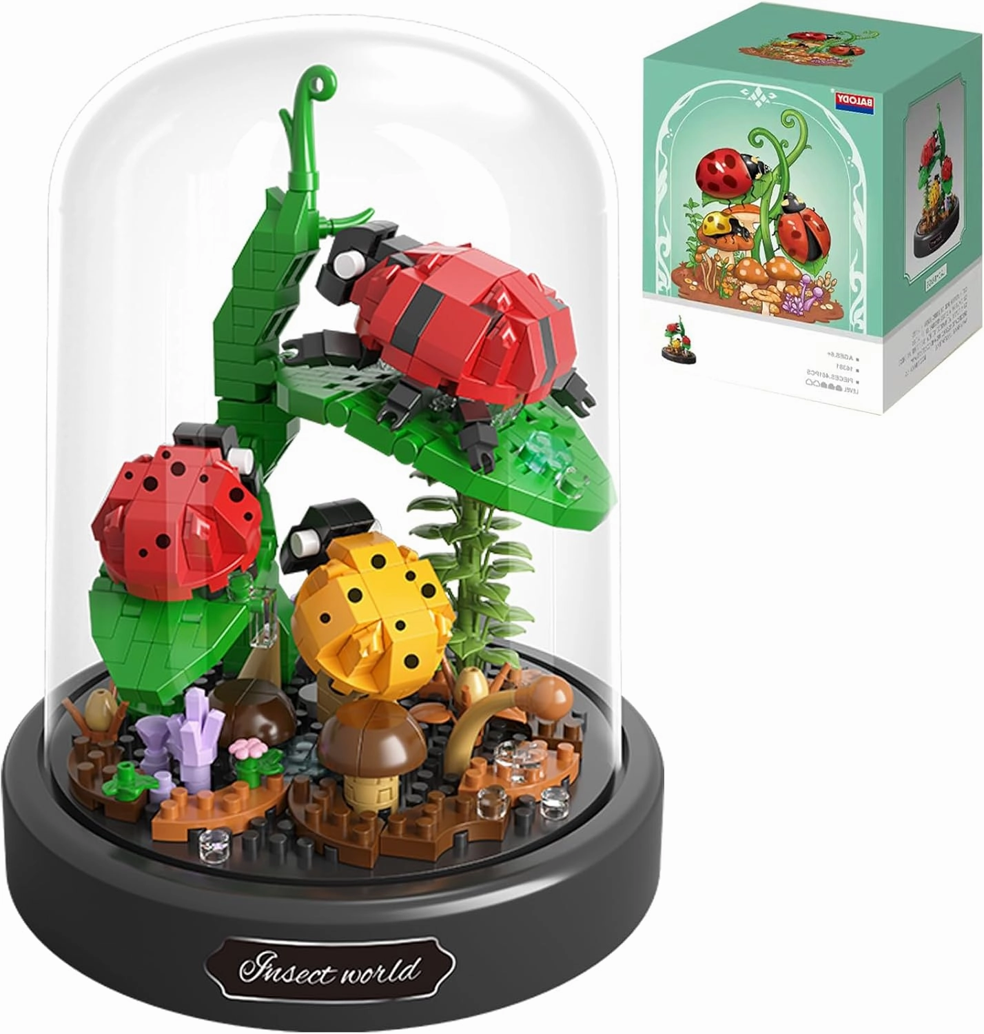 Insects Plant Bonsai Building Set,Adult Mini Animals Friend Set,Insect Collection Gift for Kids,Party Favors Bugs Building Block Kit,Valentines New Year Birthday Gift for Boys Girls(Ladybugs)