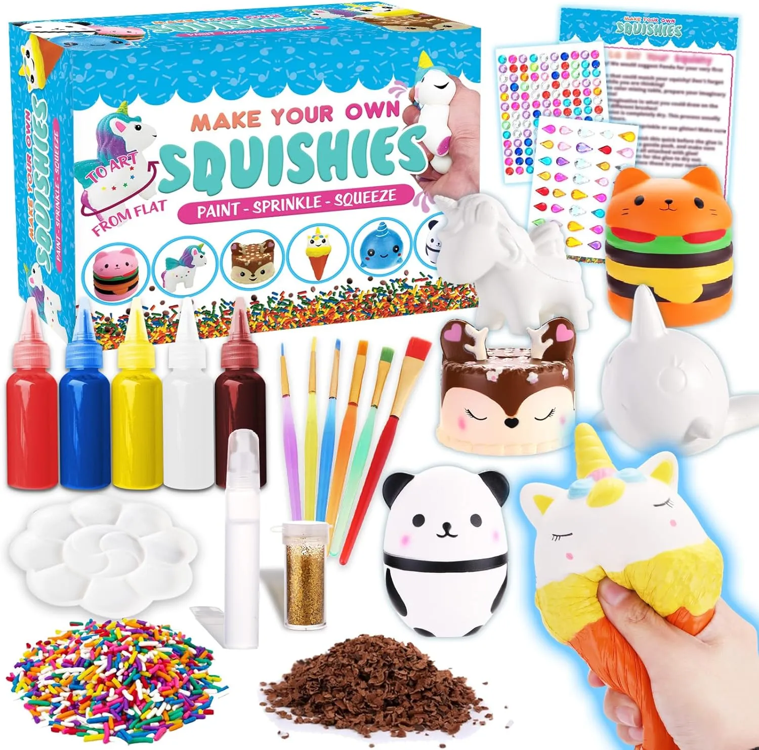 Insnug Sensory Toys Squishy Toy Food - Stress Relief Squishies for Girl Kids Age 4 6 8 10 Kawaii Jumbo DIY Slow Rising Squeeze Autism Unicorn Gift Ice Cream Cake Milk Shake Donut Painting Art Set