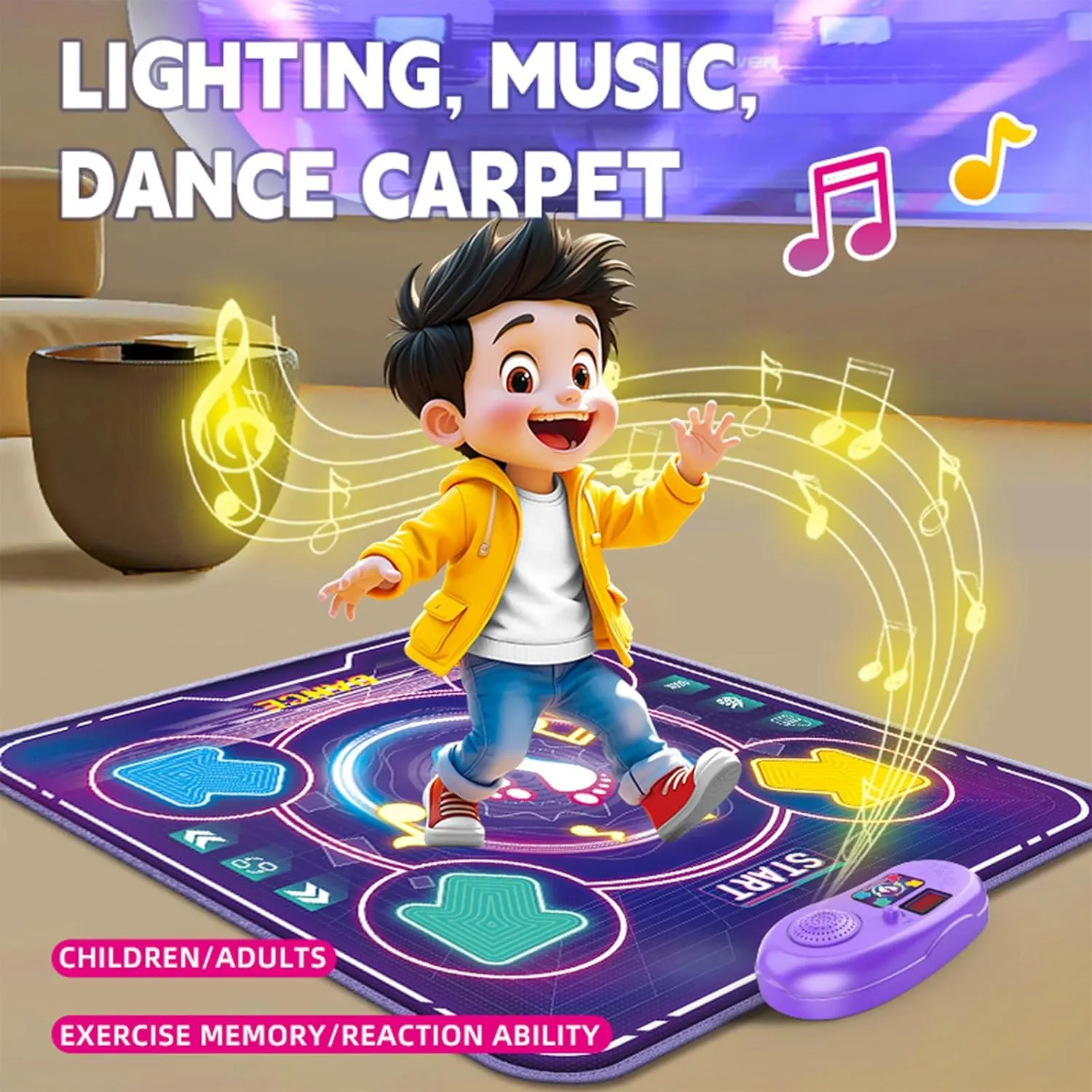Interactive Dance Mats for Boys and Girls with Wirelesses and Light Up 4 Buttons Indoor Dancing Playmat for Children