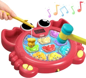 Interactive Whack A Game Crab Toy with Lights & Music – 2-in-1 Pounding Game for Kids with Fishing & Banging Modes, Fun Gift for Boys & Girls Ages 2-6, 9 Speeds & 27 Game Levels
