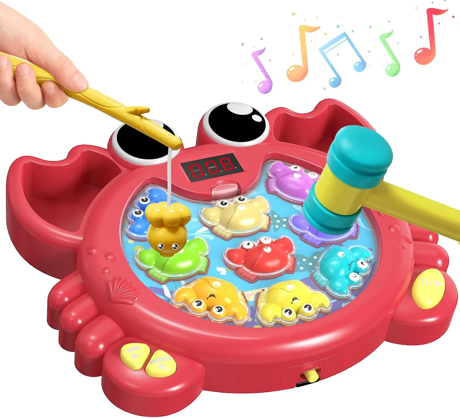 Interactive Whack A Game Crab Toy with Lights & Music – 2-in-1 Pounding Game for Kids with Fishing & Banging Modes, Fun Gift for Boys & Girls Ages 2-6, 9 Speeds & 27 Game Levels