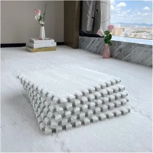 Interlocking Carpet Tiles,Plush Foam Square Floor Mats Set,Interlocking Fluffy Tiles Puzzle Carpet with Border,84 Tiles/84 Sq.Ft,White