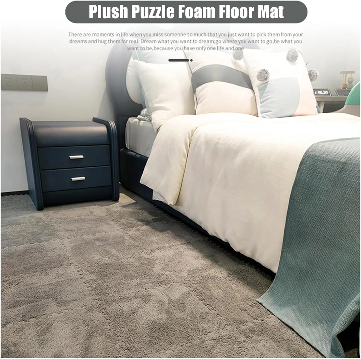 Interlocking Carpet Tiles,Plush Foam Square Floor Mats Set,Interlocking Fluffy Tiles Puzzle Carpet with Border,84 Tiles/84 Sq.Ft,White