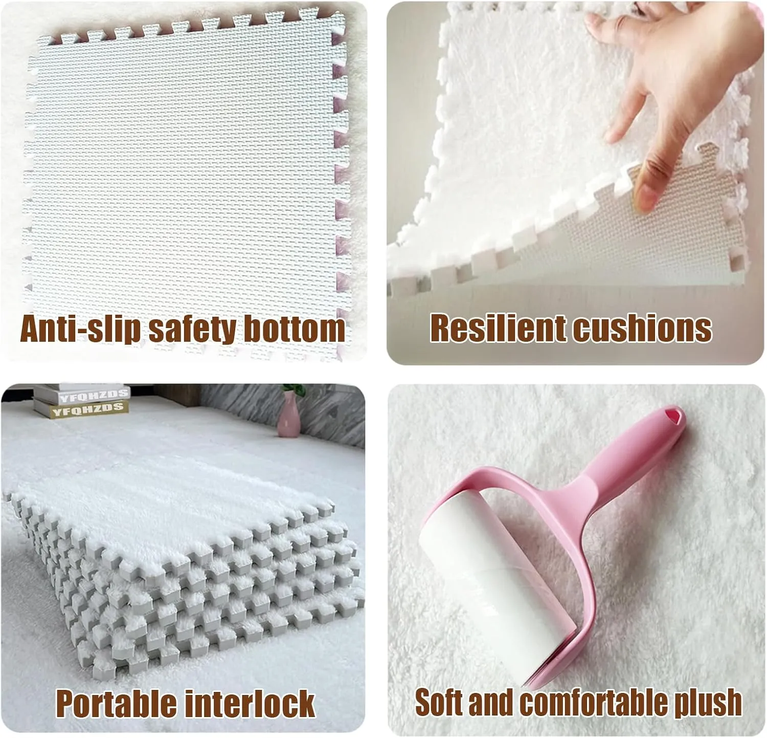 Interlocking Carpet Tiles,Plush Foam Square Floor Mats Set,Interlocking Fluffy Tiles Puzzle Carpet with Border,84 Tiles/84 Sq.Ft,White