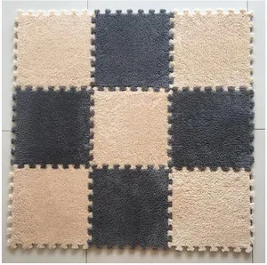 Interlocking Floor Mat Plush Crawling Mat,6pcs 12x12inch Plush Square Foam Mat Set,Fluffy EVA Foam Tiles,Soft Puzzle Carpet Rugs for Bedroom and Living Room(Size:1CM,Color:Gray   Light Brow)