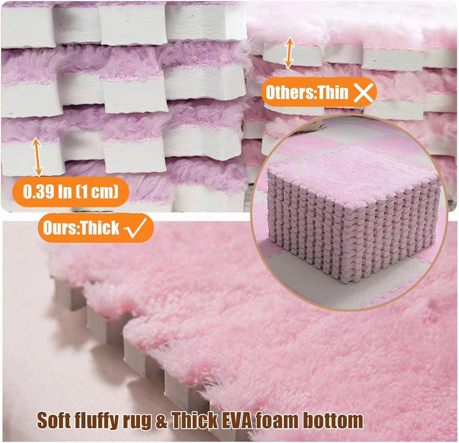 Interlocking Carpet Tiles,Plush Foam Square Floor Mats Set,Interlocking Fluffy Tiles Puzzle Carpet with Border,84 Tiles/84 Sq.Ft,Apricot