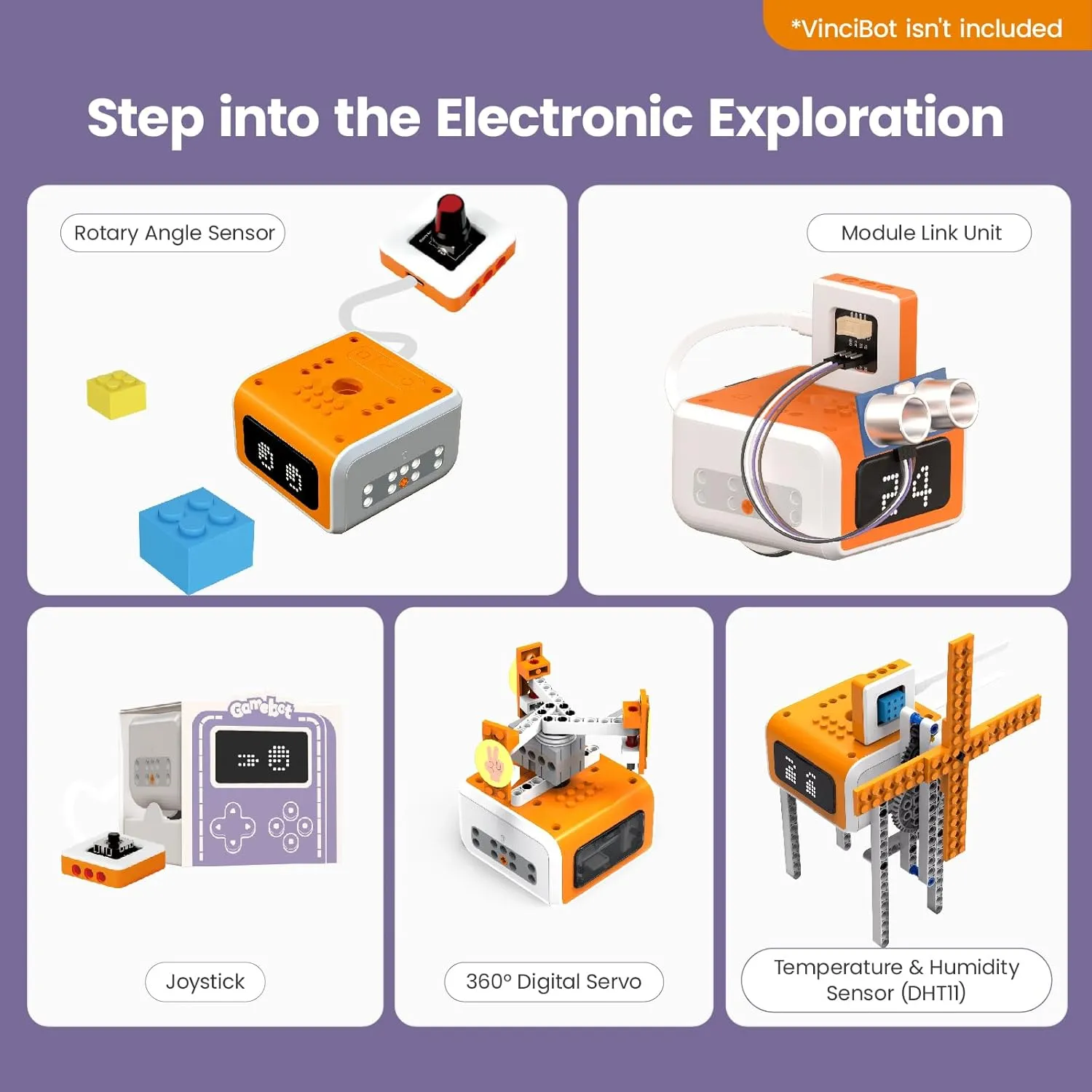 Inventor Kit for VinciBot Coding Robot, Electronic STEM Kit with programmable Module to Learn Programmable Electronic Projects for School Classroom Kids Ages 8 