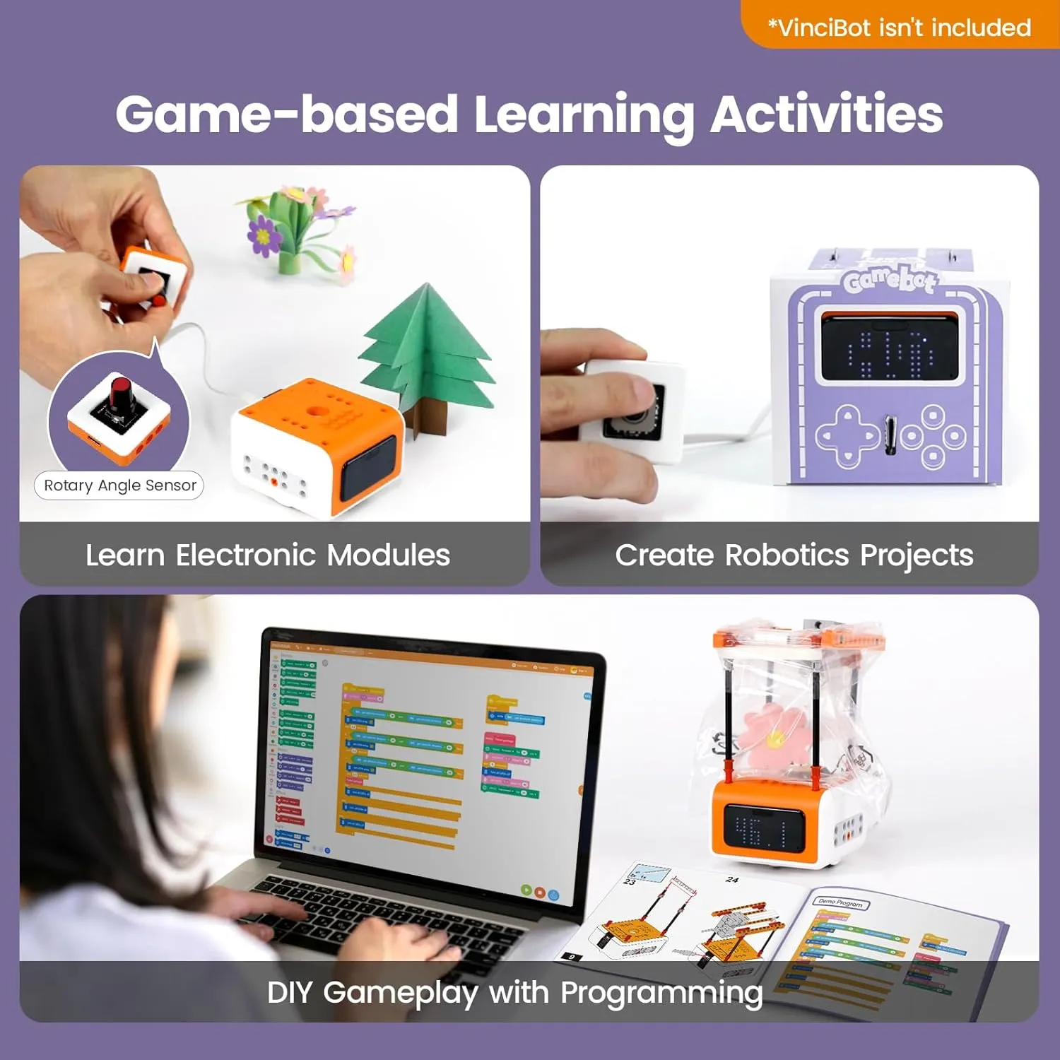 Inventor Kit for VinciBot Coding Robot, Electronic STEM Kit with programmable Module to Learn Programmable Electronic Projects for School Classroom Kids Ages 8 