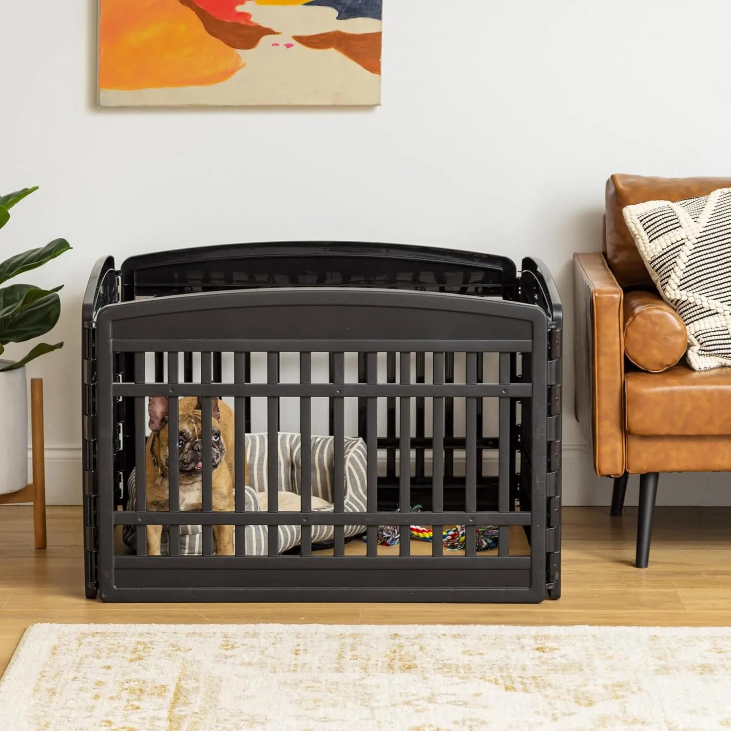 IRIS USA 24" 4-Panel Dog Playpen, 35 x 35 x 24, Puppy Playpen, Dog Play Pen Indoors, Pet Fence, Small Pets, Black