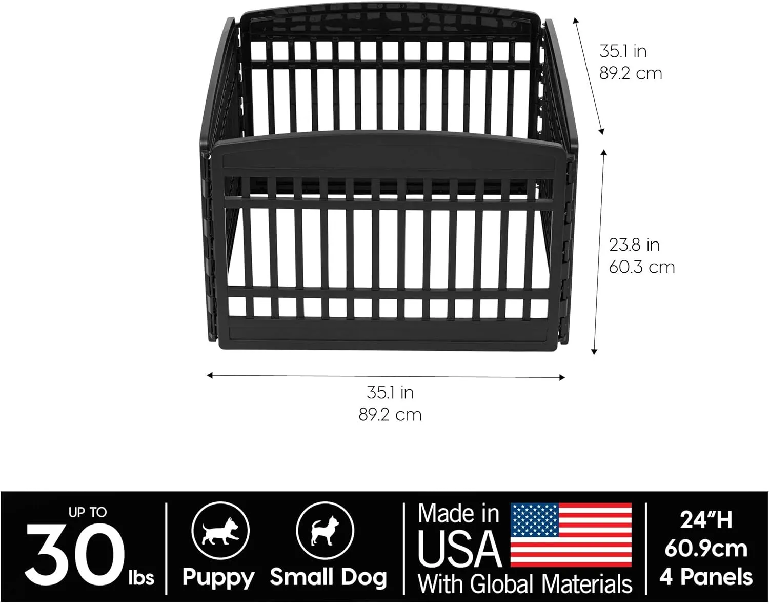 IRIS USA 24" 4-Panel Dog Playpen, 35 x 35 x 24, Puppy Playpen, Dog Play Pen Indoors, Pet Fence, Small Pets, Black