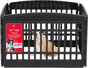 IRIS USA 24" 4-Panel Dog Playpen, 35 x 35 x 24, Puppy Playpen, Dog Play Pen Indoors, Pet Fence, Small Pets, Black