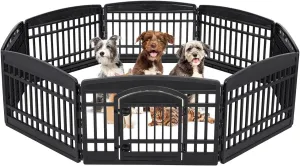 IRIS USA 24" 8-Panel Dog Playpen with Door, 84.8 x 84.8 x 23.8, Puppy Playpen, Dog Play Pen Indoors, Pet Fence, Small Pets, Black