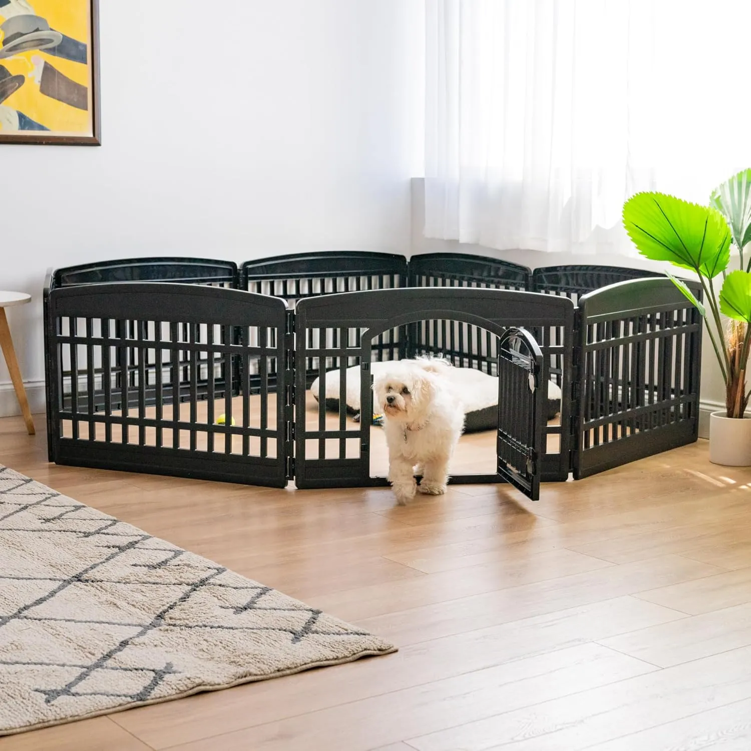 IRIS USA 24" 8-Panel Dog Playpen with Door, 84.8 x 84.8 x 23.8, Puppy Playpen, Dog Play Pen Indoors, Pet Fence, Small Pets, Black
