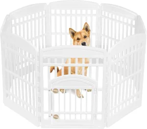 IRIS USA 34" 8-Panel Pet Dog Puppy Playpen with Door, For Medium and Large Dogs, Keep Pets Secure, Easy Assemble, Fold It Down, Easy Storing, Customizable, White