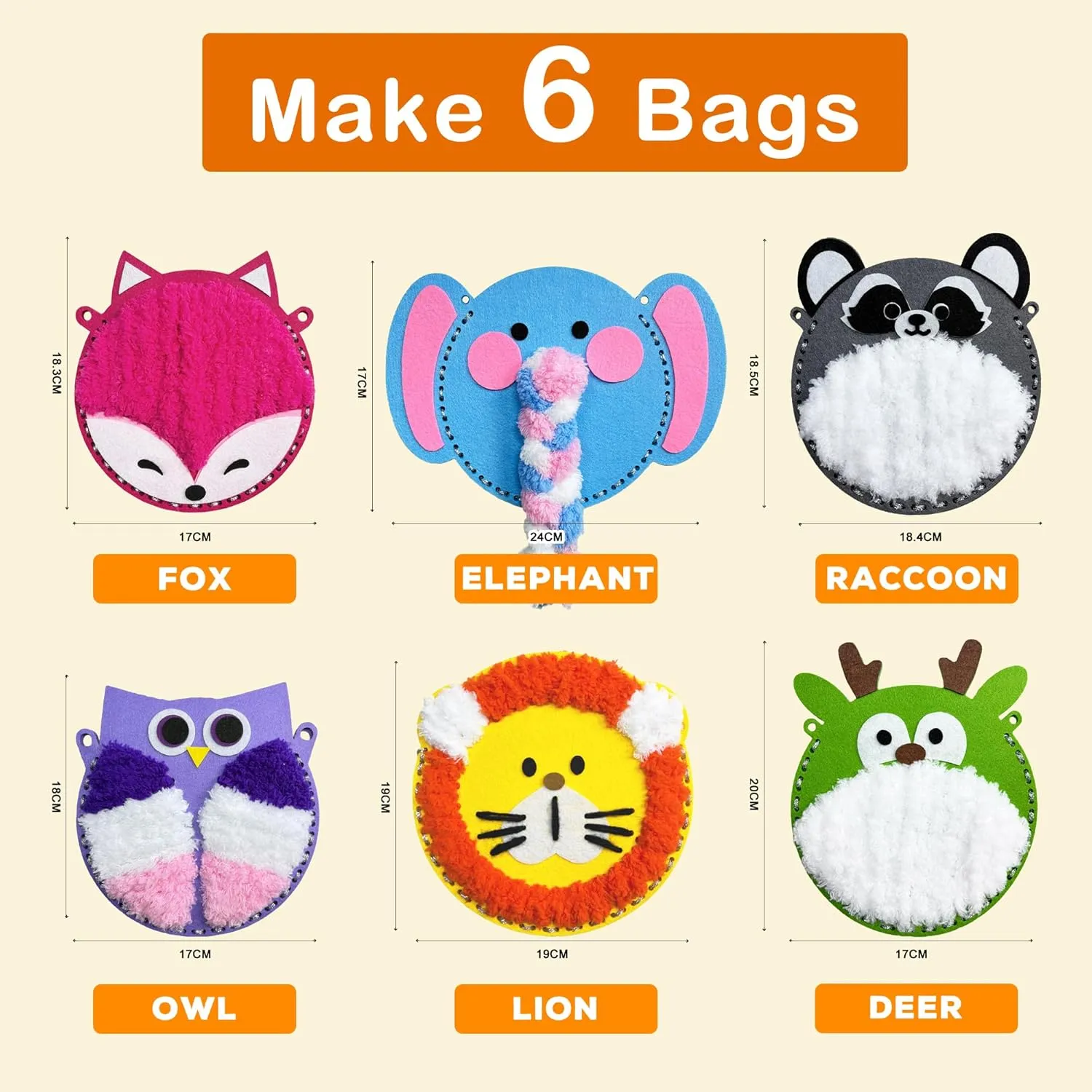 IROLEHOME 6 Animal Bags Sewing Kit for Kids Plush Embroidery Doll Set Toys Arts and Crafts Kit Gift for Girls Boys Ages 8-12