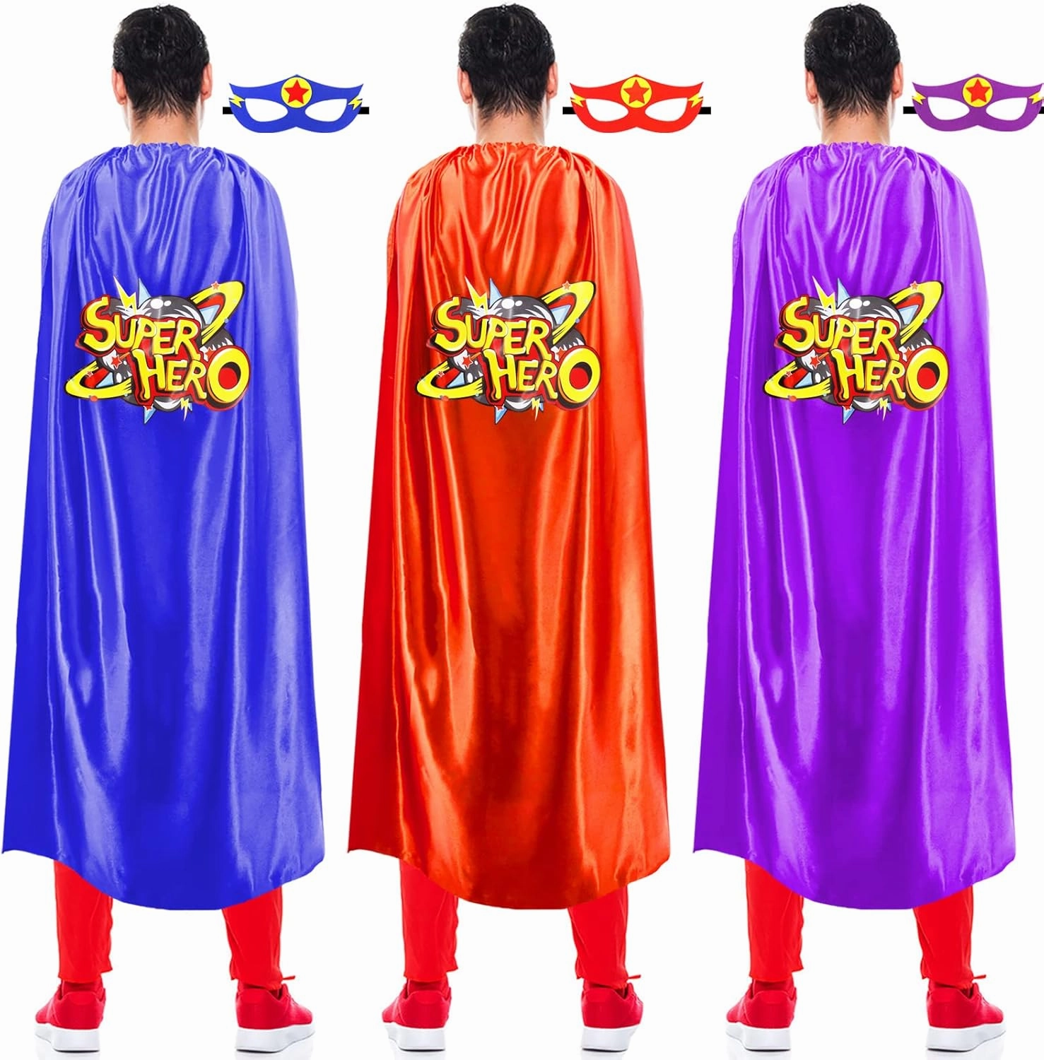 iROLEWIN Superhero-Capes and Masks for Adults Superhero-Costumes as Women Men Halloween Dress-Up Family Party Favors Gifts
