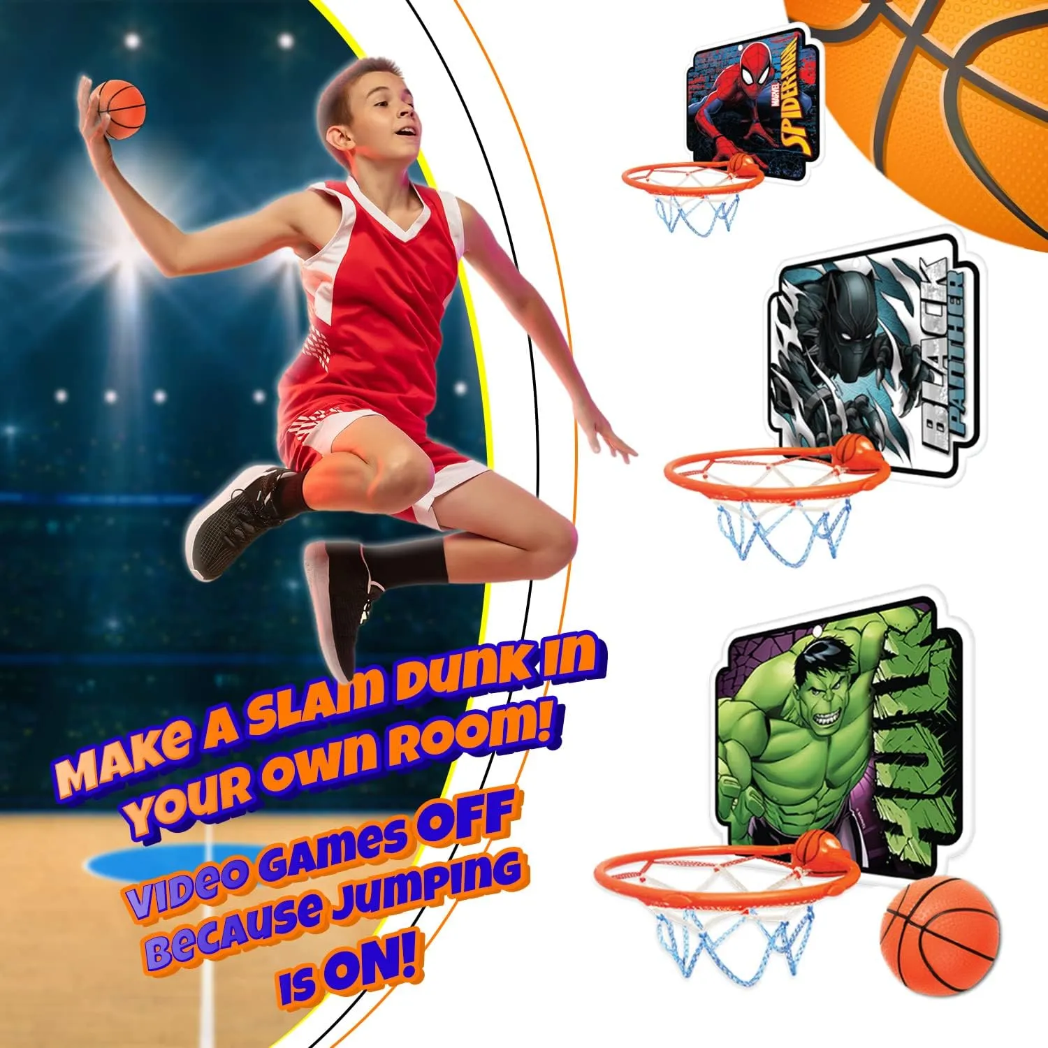 JA-RU Marvel Avengers & Spiderman Mini Basketball Hoop w/Ball (24 Hoops) Small Basketball Boys Toys for Kids. Indoor Basketball Hoop Net on Wall, Door, & Bedroom. Office Sports Games. ABC-6822-24s