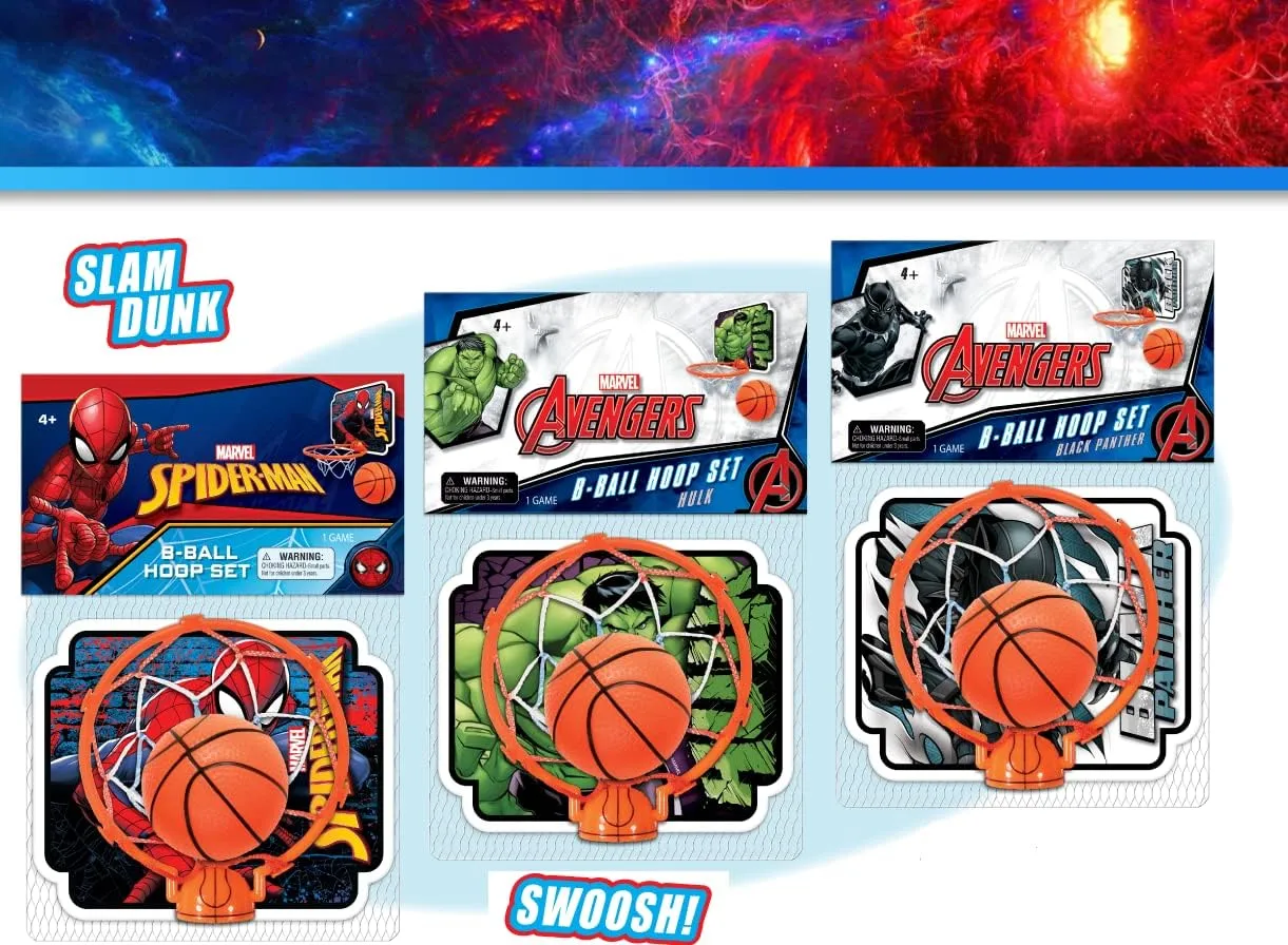 JA-RU Marvel Avengers & Spiderman Mini Basketball Hoop w/Ball (24 Hoops) Small Basketball Boys Toys for Kids. Indoor Basketball Hoop Net on Wall, Door, & Bedroom. Office Sports Games. ABC-6822-24s