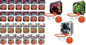 JA-RU Marvel Avengers & Spiderman Mini Basketball Hoop w/Ball (24 Hoops) Small Basketball Boys Toys for Kids. Indoor Basketball Hoop Net on Wall, Door, & Bedroom. Office Sports Games. ABC-6822-24s