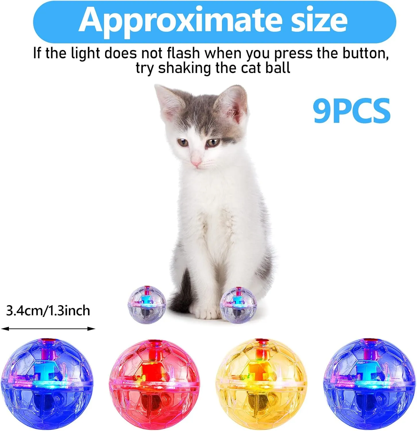 Jecery 9 Pcs Light Up Cat Balls - Ghost Hunting LED Motion Activated Cat Toy - Interactive Glowing Mini Running Exercise Ball Toys for Kitten Dog Pet Animals Activity