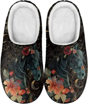 Jeiento Horse Warm Slippers for Women - Fuzzy Fluffy Hotel House Indoor Slippers Winter Closed Toe