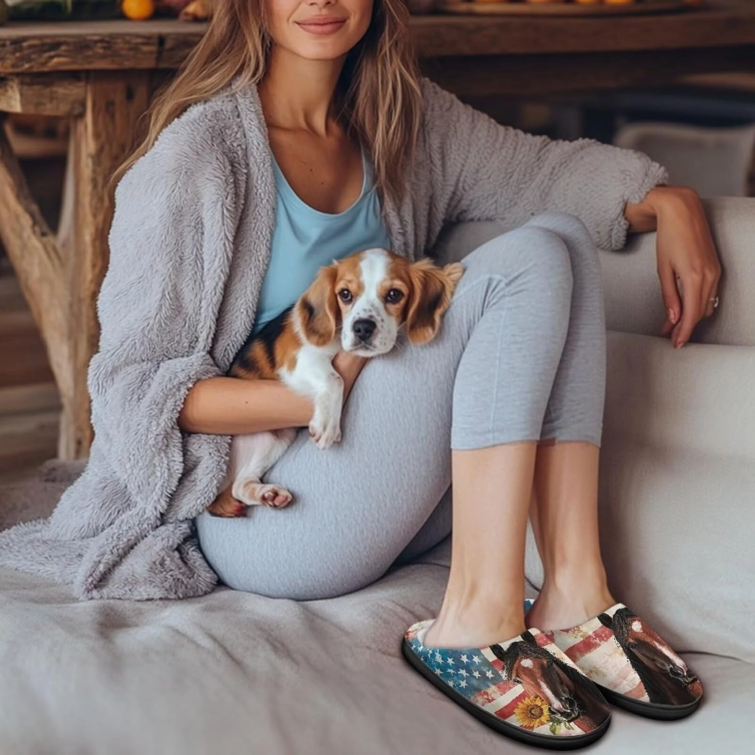 Jeiento Horse Warm Slippers for Women - Fuzzy Fluffy Hotel House Indoor Slippers Winter Closed Toe
