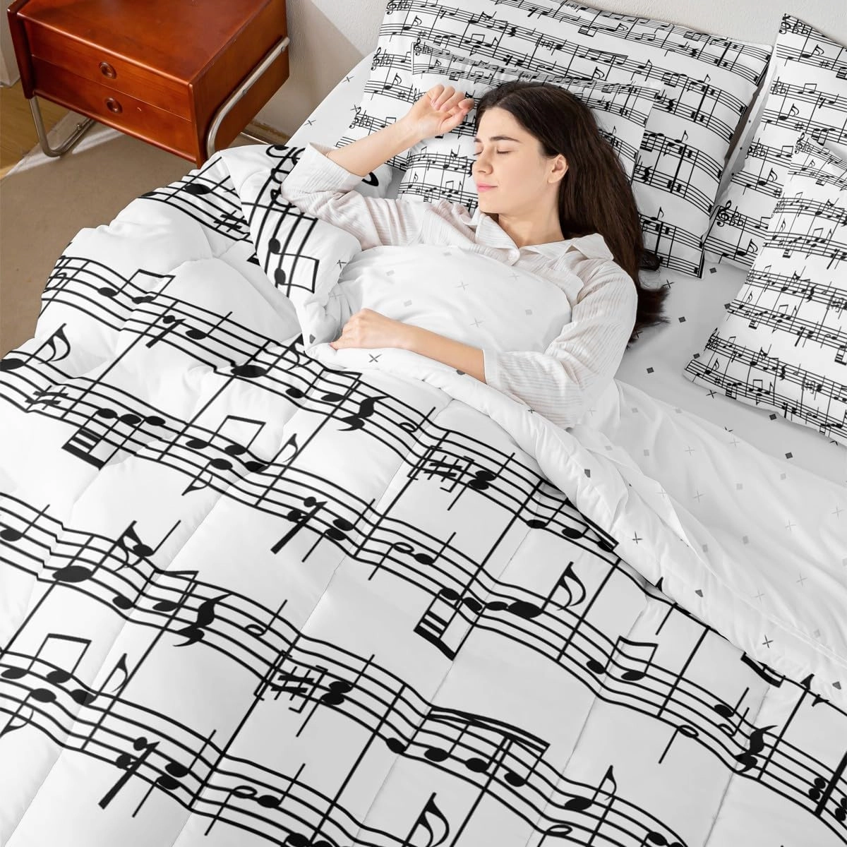 jejeloiu Music Comforter Set with Sheets Musical Notes 7 Piece Bedding Set for Kids Boys Girls Piano Notation Bed in a Bag Music Grunge Style Bed Set Full Size
