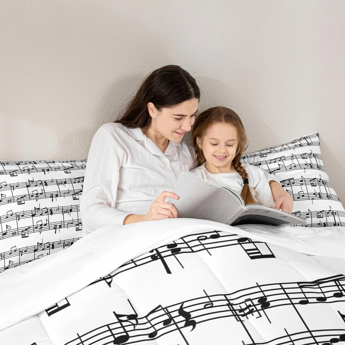 jejeloiu Music Comforter Set with Sheets Musical Notes 7 Piece Bedding Set for Kids Boys Girls Piano Notation Bed in a Bag Music Grunge Style Bed Set Full Size