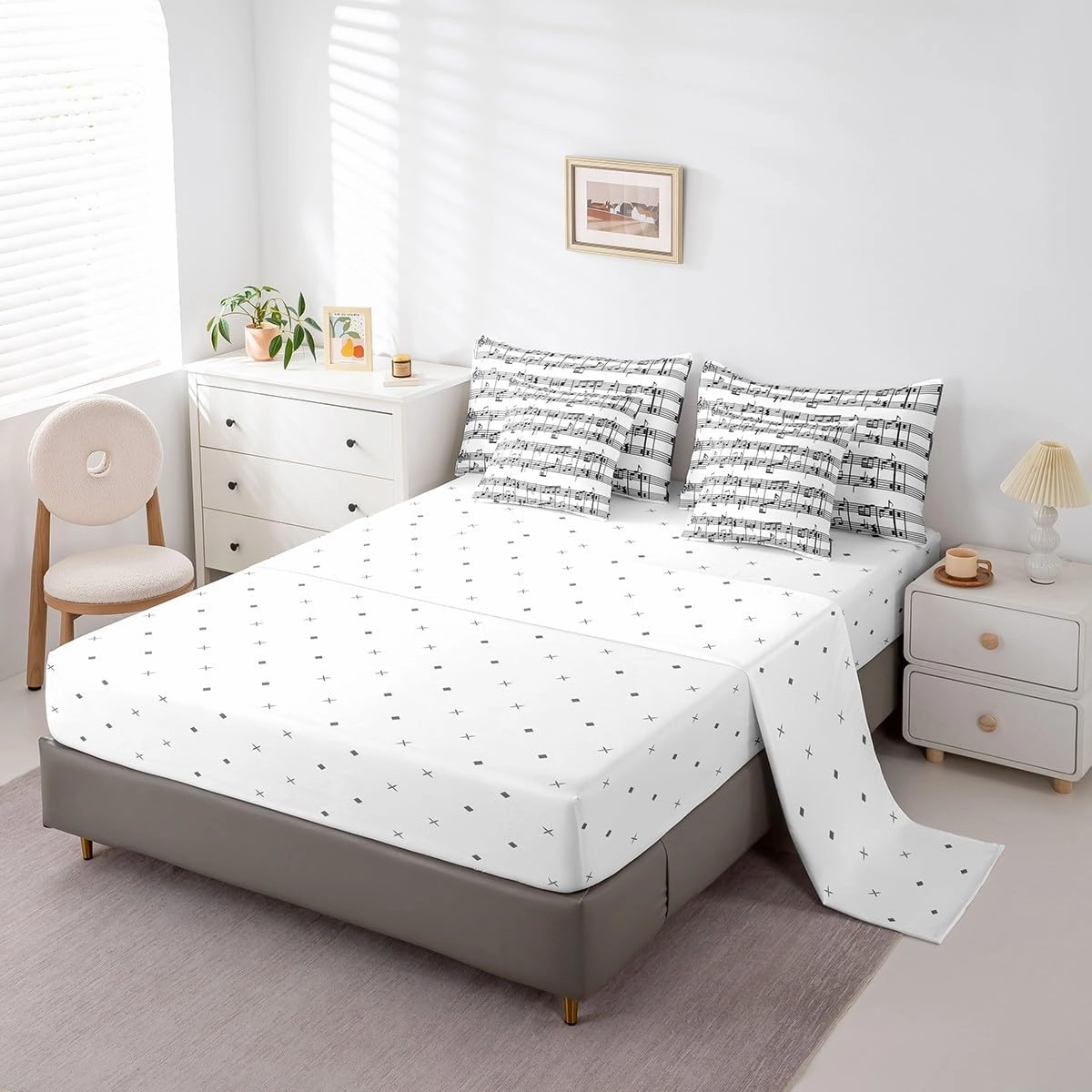 jejeloiu Music Comforter Set with Sheets Musical Notes 7 Piece Bedding Set for Kids Boys Girls Piano Notation Bed in a Bag Music Grunge Style Bed Set Full Size