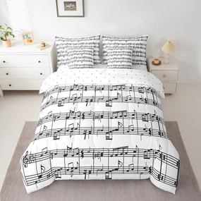 jejeloiu Music Comforter Set with Sheets Musical Notes 7 Piece Bedding Set for Kids Boys Girls Piano Notation Bed in a Bag Music Grunge Style Bed Set Full Size