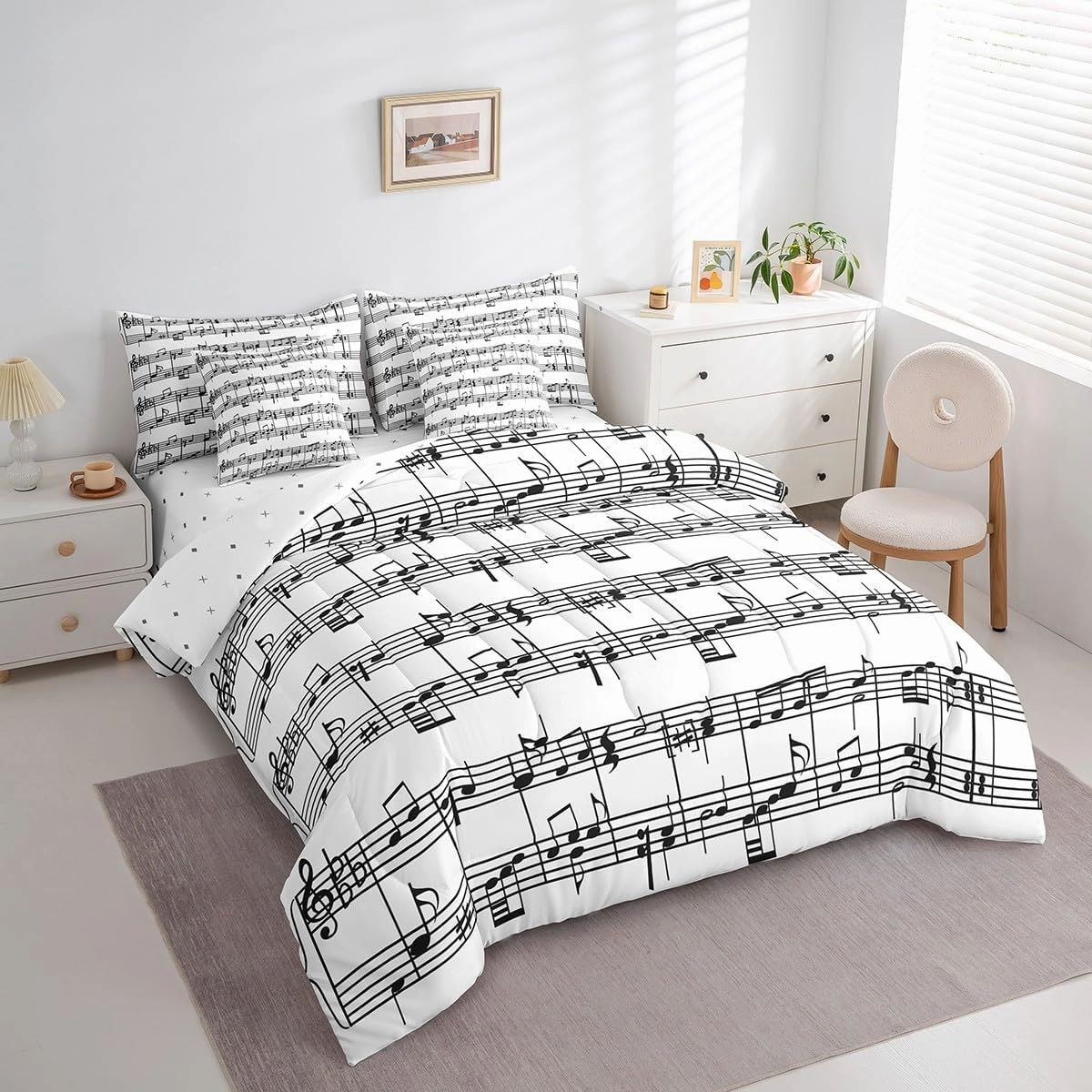 jejeloiu Music Comforter Set with Sheets Musical Notes 7 Piece Bedding Set for Kids Boys Girls Piano Notation Bed in a Bag Music Grunge Style Bed Set Full Size