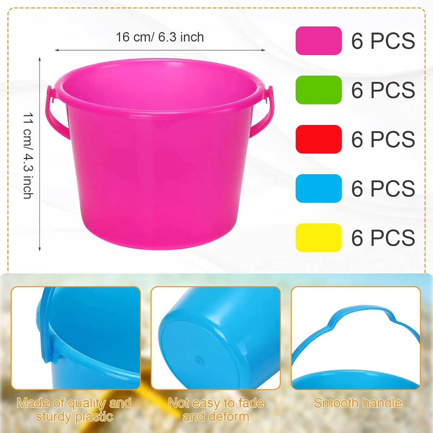 Jerify 30 Pieces Mini Plastic Beach Pail 6.3 Inch Plastic Small Bucket Small Sand Pail Building Beach and Sandbox Toys for Summer Practical Gift Party Favor and Prize(Simple)