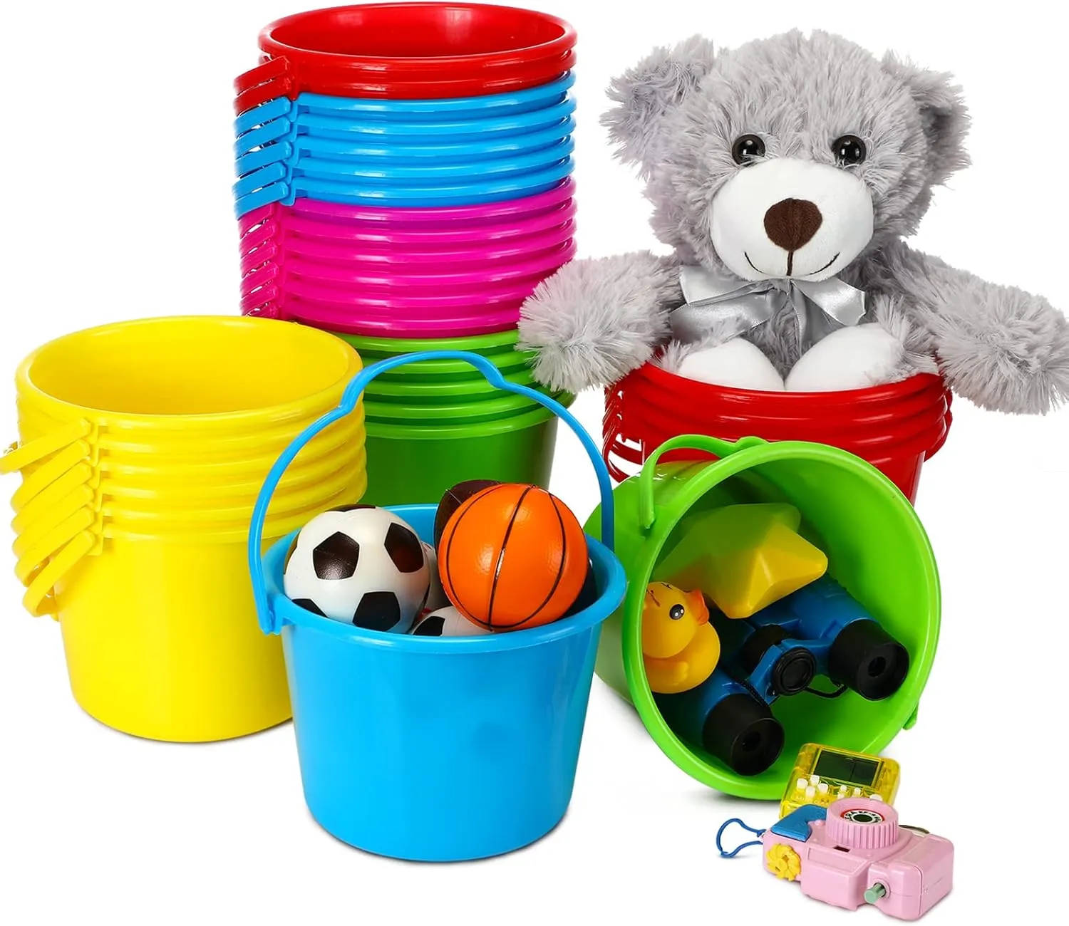 Jerify 30 Pieces Mini Plastic Beach Pail 6.3 Inch Plastic Small Bucket Small Sand Pail Building Beach and Sandbox Toys for Summer Practical Gift Party Favor and Prize(Simple)