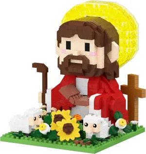 Jesus and Flowers Building Set, Little Jesus Figures with Sunflower, Sheep & LED Halo, Christian Toys Gifts for Kids Boys Girls 8  (689 PCS)