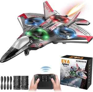 Jet Fighter Stunt RC Plane - Foam Remote Control Drone Helicopter Airplane with LED Lights, Drones for Kids, Toys for Ages 8-13, Gifts for 6 7 8 10 12 13 14 Year Old Boys Birthday Christmas