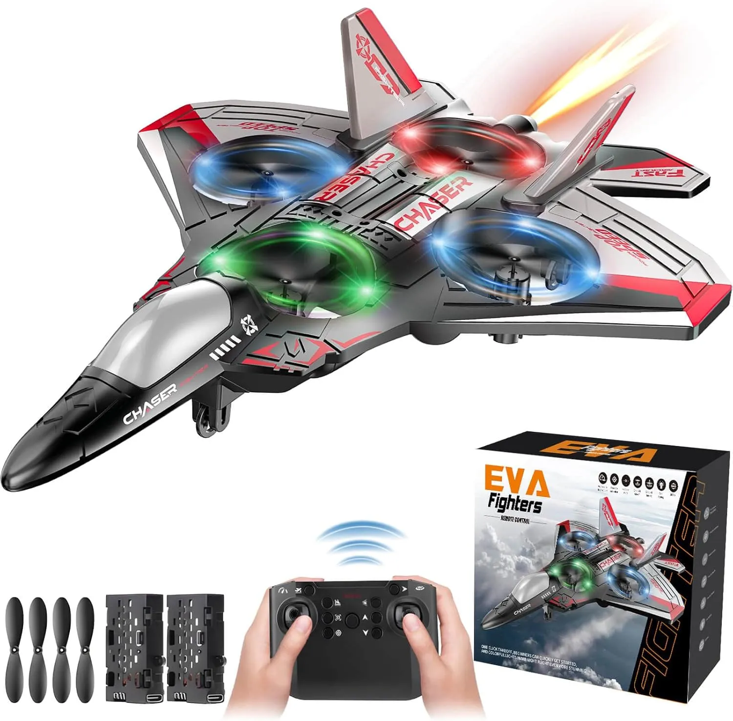 Jet Fighter Stunt RC Plane - Foam Remote Control Drone Helicopter Airplane with LED Lights, Drones for Kids, Toys for Ages 8-13, Gifts for 6 7 8 10 12 13 14 Year Old Boys Birthday Christmas