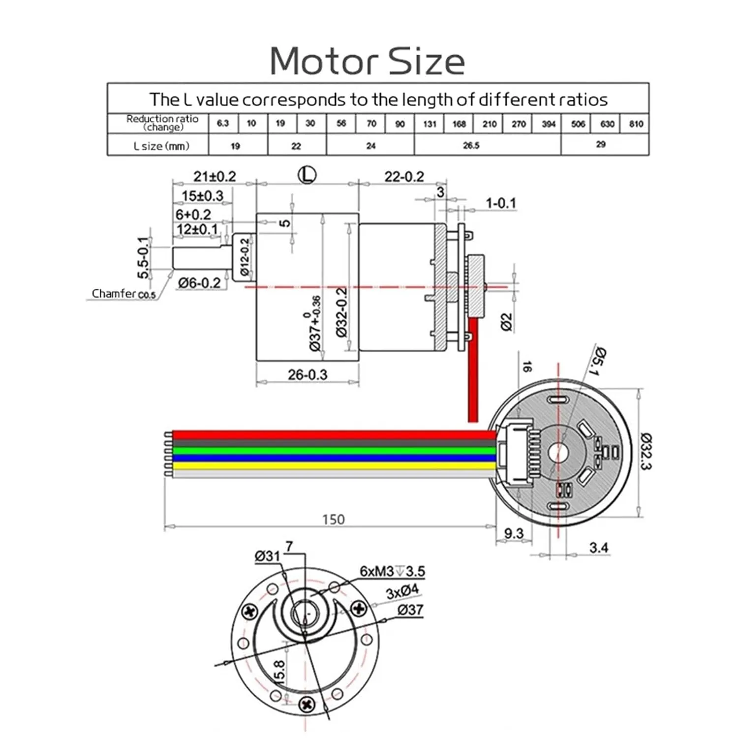 JGB37-520 Hall Encoder Brushed DC Motor 6V12V Forward and Reverse Adjustable Speed 6RPM-1590RPM Smart Car Kit with Wheels 1Pcs(165PRM_6V)