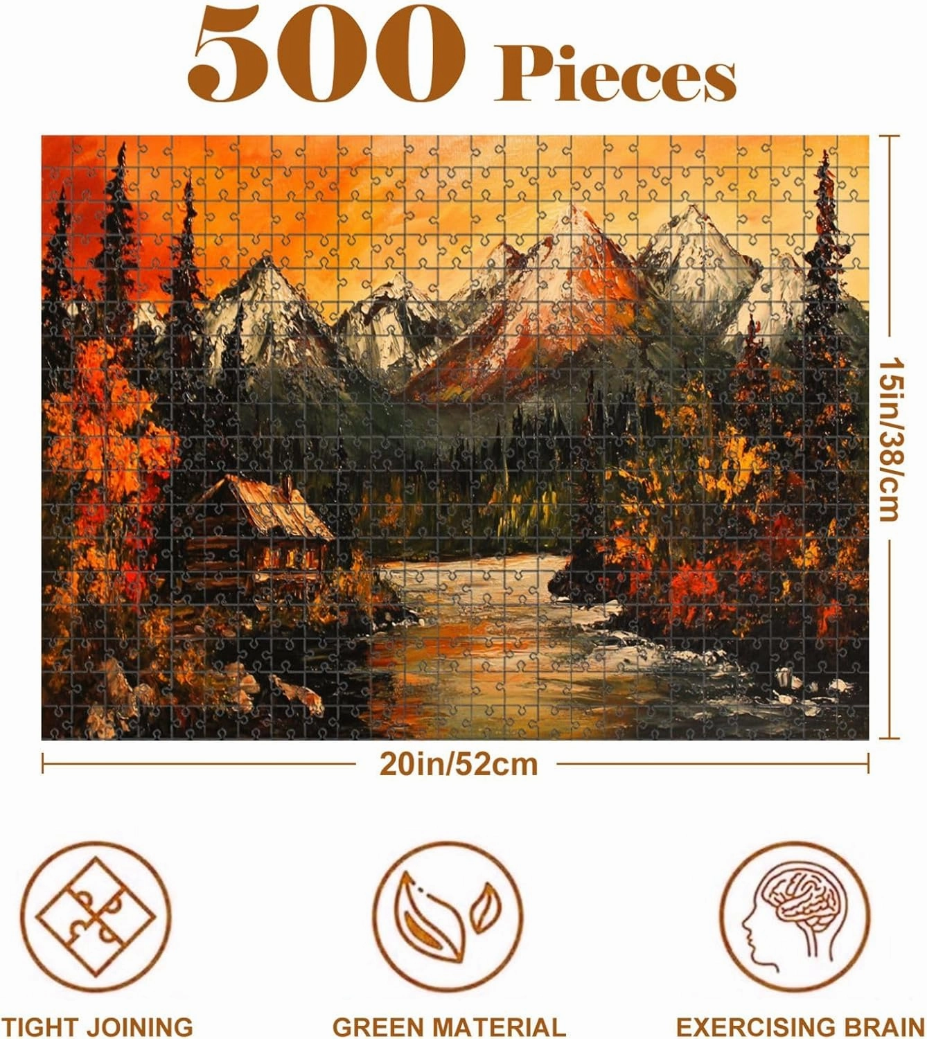 Jigsaw Puzzles 500 Pieces for Adult Bear Southwestern Cabin Forest Mountain Rustic Farmhouse River Trees Puzzle Game for Family Wooden Puzzle Toy Educational Games Puzzles for Home Decor