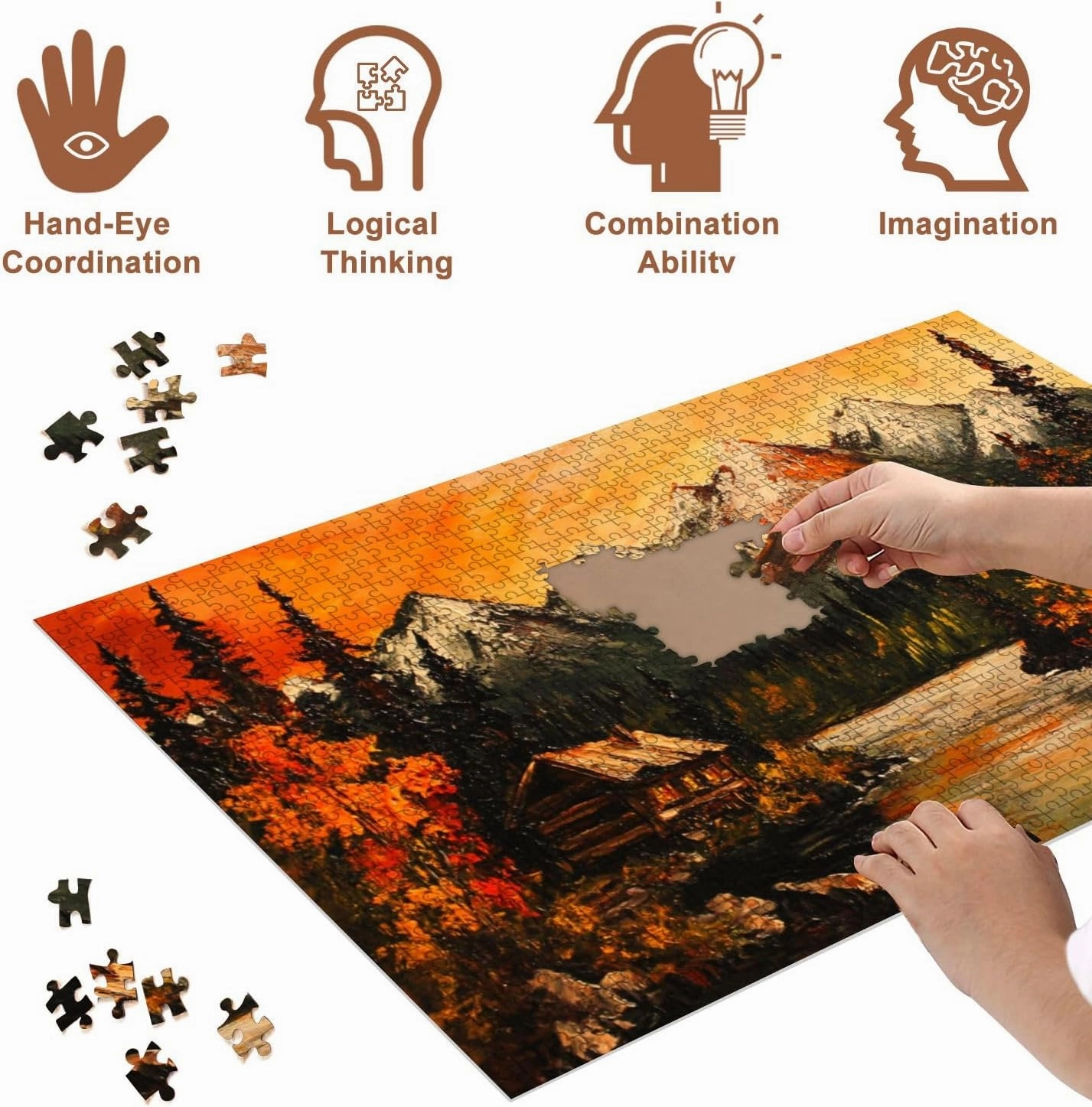 Jigsaw Puzzles 500 Pieces for Adult Bear Southwestern Cabin Forest Mountain Rustic Farmhouse River Trees Puzzle Game for Family Wooden Puzzle Toy Educational Games Puzzles for Home Decor