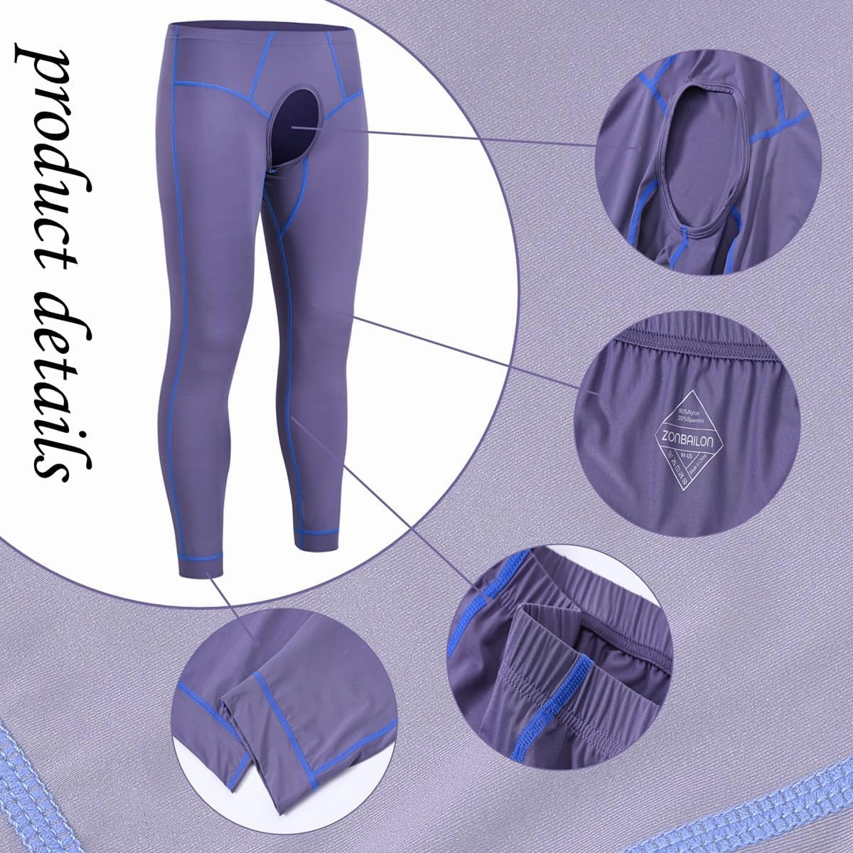 JINSHI Men Thermal Underwear Bottoms Open Front Male Leggings Tights Long Johns Compression Pants Base Layer Cold Weather