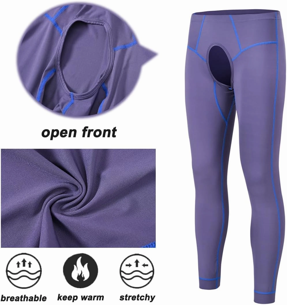 JINSHI Men Thermal Underwear Bottoms Open Front Male Leggings Tights Long Johns Compression Pants Base Layer Cold Weather