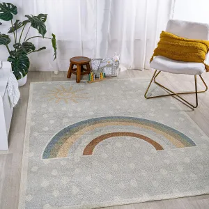 JONATHAN Y KDW102A-3 Minha Rainbow Dot Modern Machine-Washable Indoor Area Rug, Kids & Novelty, Casual, Classic, Bedroom, Kitchen, Living Room, Easy-Cleaning, Non-Shedding, 3 X 5, Gray/Ivory/Yellow