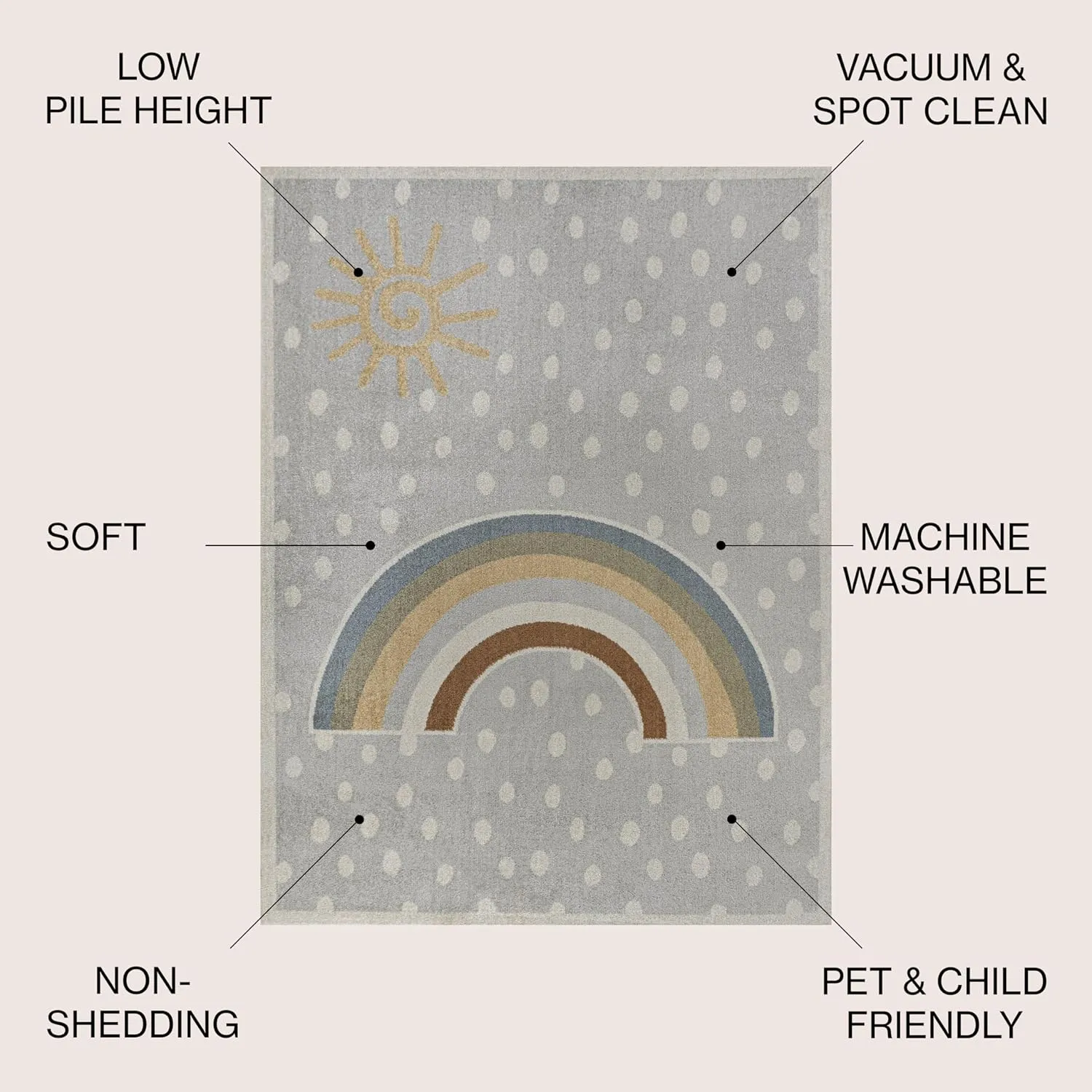 JONATHAN Y KDW102A-3 Minha Rainbow Dot Modern Machine-Washable Indoor Area Rug, Kids & Novelty, Casual, Classic, Bedroom, Kitchen, Living Room, Easy-Cleaning, Non-Shedding, 3 X 5, Gray/Ivory/Yellow