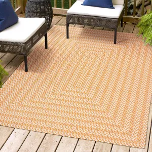 JONATHAN Y SMB206C-5 Chevron Modern Concentric Squares Braided Indoor Outdoor Area Rug, Farmhouse, Traditional Easy Clean,Bedroom,Kitchen,Backyard,Patio,Non Shedding, Orange/Cream, 5 X 8